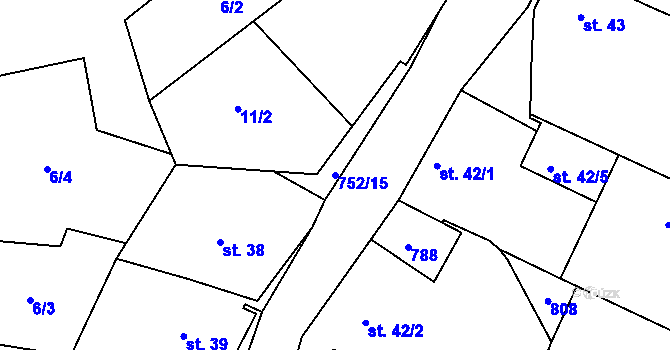 Parcela st. 752/15 v KÚ Pnětluky, Katastrální mapa