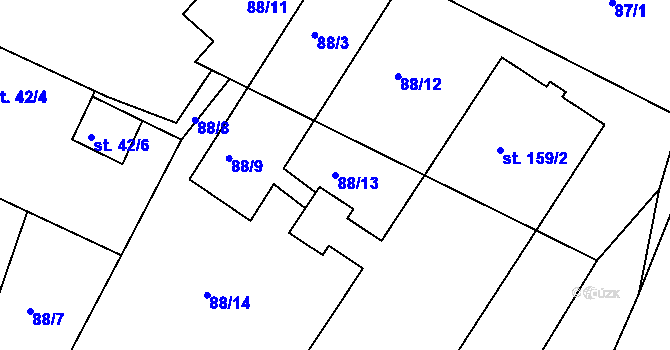 Parcela st. 88/13 v KÚ Pnětluky, Katastrální mapa