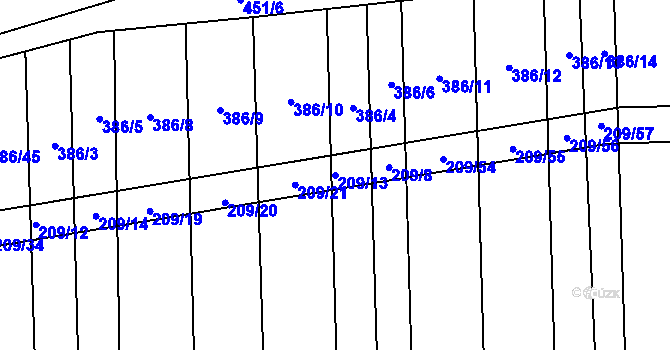 Parcela st. 209/13 v KÚ Pnětluky, Katastrální mapa