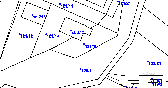 Parcela st. 121/16 v KÚ Pnětluky, Katastrální mapa