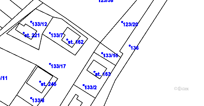 Parcela st. 133/16 v KÚ Pnětluky, Katastrální mapa