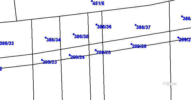 Parcela st. 209/25 v KÚ Pnětluky, Katastrální mapa