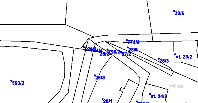 Parcela st. 26/2 v KÚ Pnětluky, Katastrální mapa