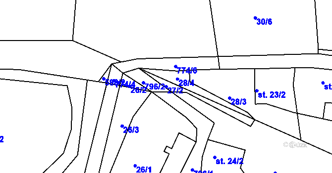 Parcela st. 27/2 v KÚ Pnětluky, Katastrální mapa