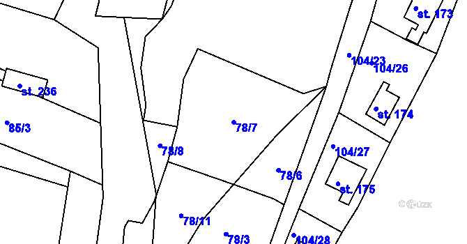 Parcela st. 78/7 v KÚ Pnětluky, Katastrální mapa