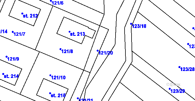 Parcela st. 121/20 v KÚ Pnětluky, Katastrální mapa