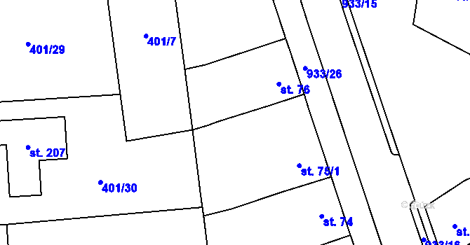 Parcela st. 75/2 v KÚ Pňov, Katastrální mapa