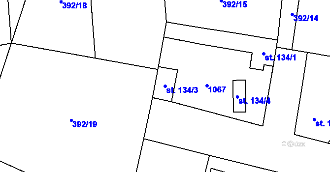 Parcela st. 134/3 v KÚ Pňov, Katastrální mapa