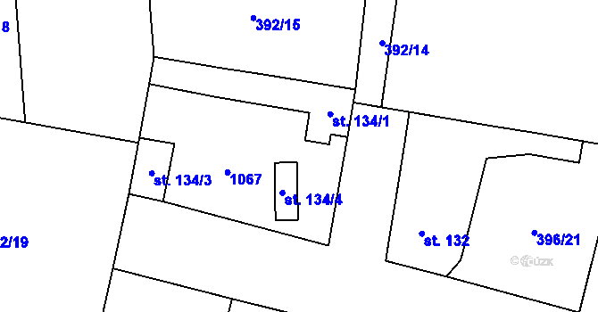 Parcela st. 134/4 v KÚ Pňov, Katastrální mapa