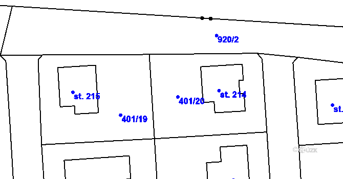 Parcela st. 401/20 v KÚ Pňov, Katastrální mapa