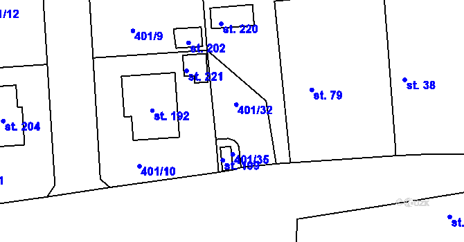Parcela st. 401/32 v KÚ Pňov, Katastrální mapa