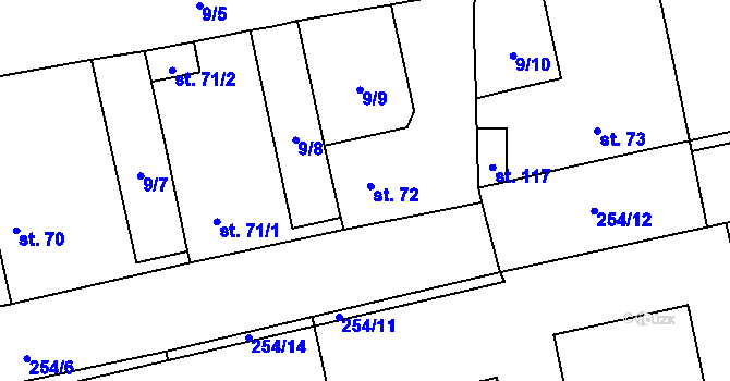 Parcela st. 72 v KÚ Předhradí, Katastrální mapa