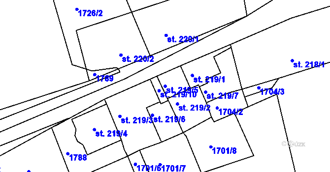 Parcela st. 219/5 v KÚ Pňovany, Katastrální mapa