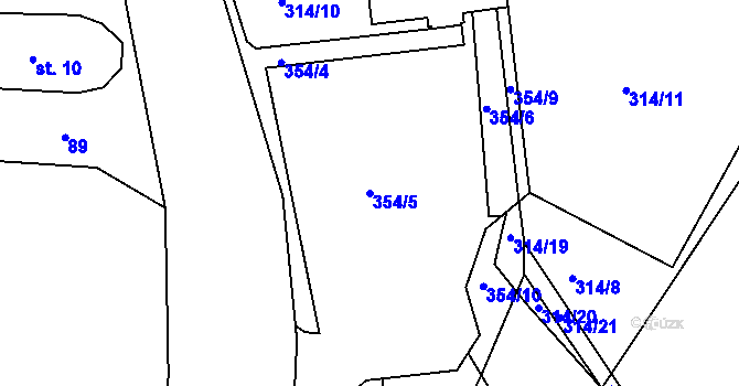 Parcela st. 354/5 v KÚ Pňovany, Katastrální mapa