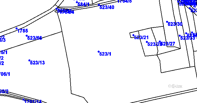 Parcela st. 523/1 v KÚ Pňovany, Katastrální mapa