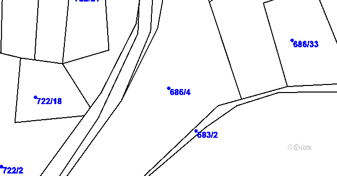 Parcela st. 686/4 v KÚ Pňovany, Katastrální mapa