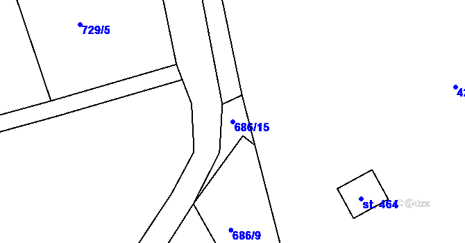 Parcela st. 686/15 v KÚ Pňovany, Katastrální mapa