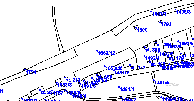 Parcela st. 1653/12 v KÚ Pňovany, Katastrální mapa