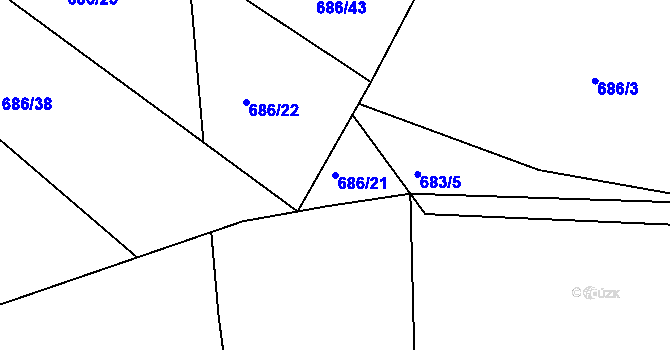 Parcela st. 686/21 v KÚ Pňovany, Katastrální mapa