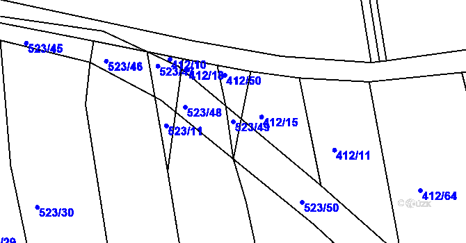 Parcela st. 523/49 v KÚ Pňovany, Katastrální mapa
