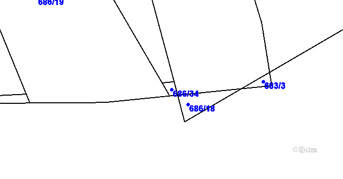 Parcela st. 686/34 v KÚ Pňovany, Katastrální mapa