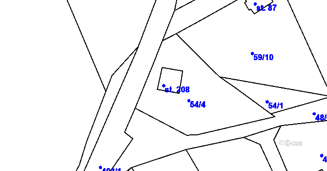 Parcela st. 208 v KÚ Dolany u Stříbra, Katastrální mapa