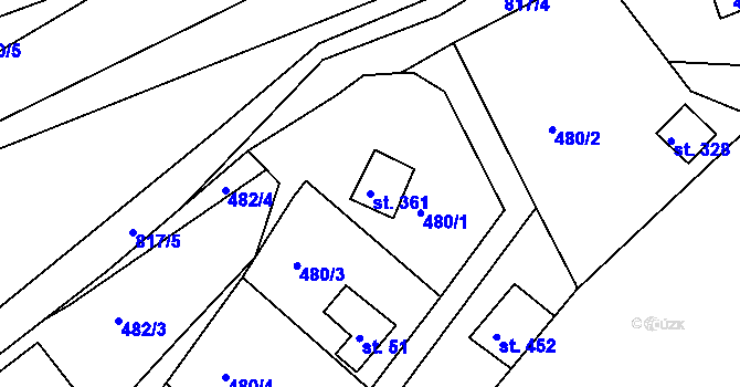 Parcela st. 361 v KÚ Dolany u Stříbra, Katastrální mapa