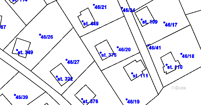 Parcela st. 375 v KÚ Dolany u Stříbra, Katastrální mapa