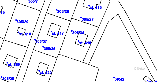 Parcela st. 418 v KÚ Dolany u Stříbra, Katastrální mapa