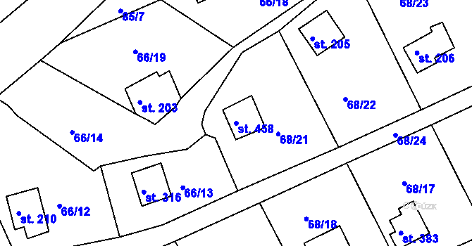 Parcela st. 458 v KÚ Dolany u Stříbra, Katastrální mapa