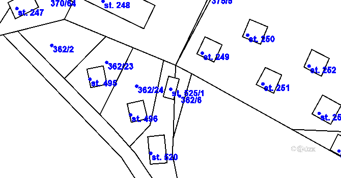 Parcela st. 525/1 v KÚ Dolany u Stříbra, Katastrální mapa