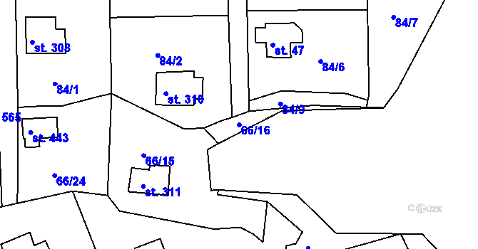 Parcela st. 66/16 v KÚ Dolany u Stříbra, Katastrální mapa