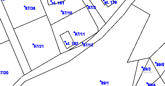 Parcela st. 87/12 v KÚ Dolany u Stříbra, Katastrální mapa