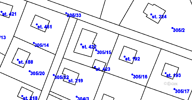 Parcela st. 305/15 v KÚ Dolany u Stříbra, Katastrální mapa