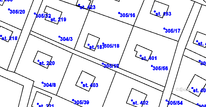 Parcela st. 305/18 v KÚ Dolany u Stříbra, Katastrální mapa
