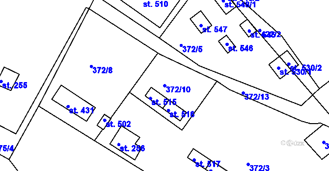 Parcela st. 372/10 v KÚ Dolany u Stříbra, Katastrální mapa