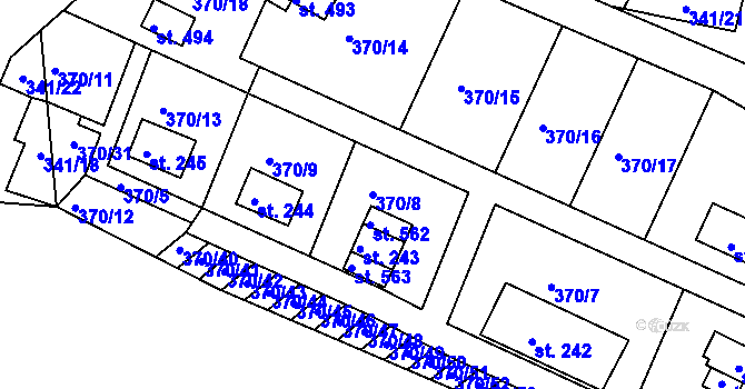 Parcela st. 370/8 v KÚ Dolany u Stříbra, Katastrální mapa