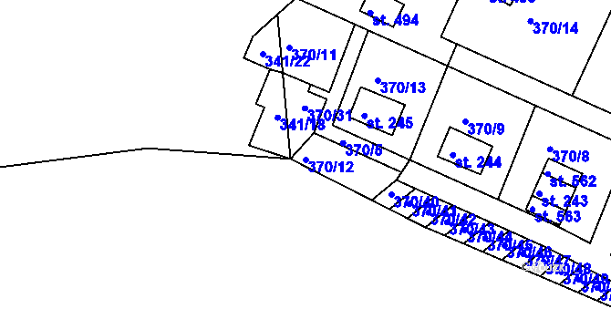 Parcela st. 370/12 v KÚ Dolany u Stříbra, Katastrální mapa