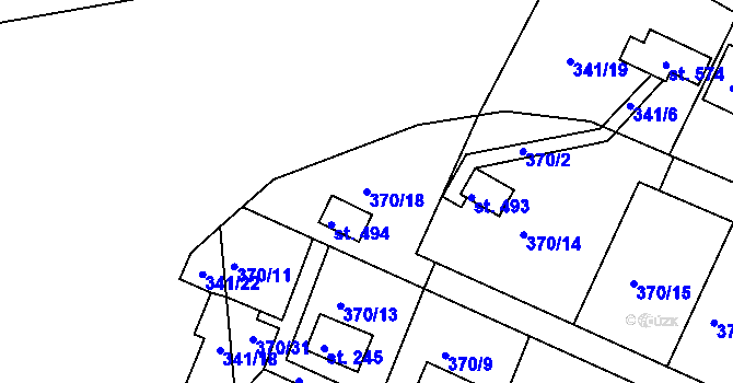 Parcela st. 370/18 v KÚ Dolany u Stříbra, Katastrální mapa