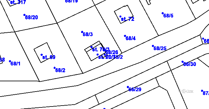 Parcela st. 70/2 v KÚ Dolany u Stříbra, Katastrální mapa