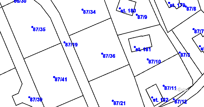 Parcela st. 87/36 v KÚ Dolany u Stříbra, Katastrální mapa