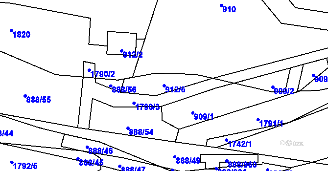 Parcela st. 912/5 v KÚ Pňovice pod Třemšínem, Katastrální mapa