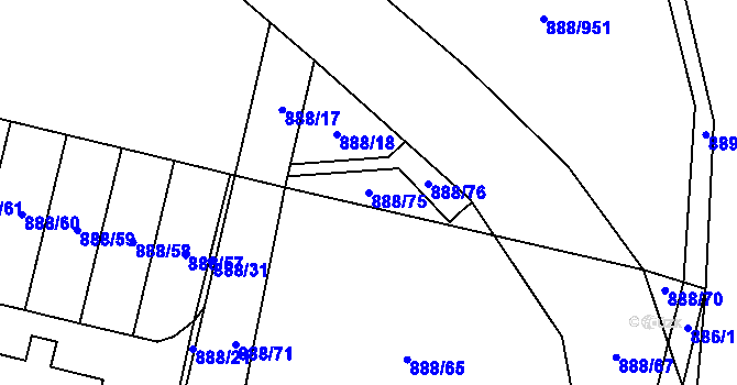 Parcela st. 888/75 v KÚ Pňovice pod Třemšínem, Katastrální mapa