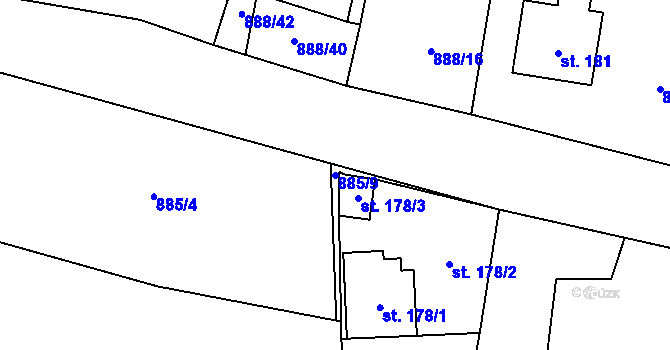 Parcela st. 885/9 v KÚ Pňovice pod Třemšínem, Katastrální mapa