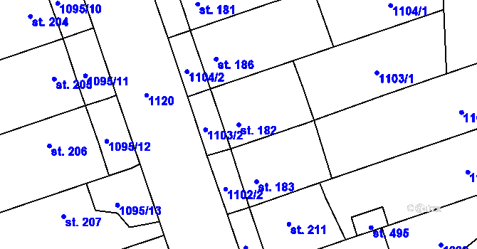 Parcela st. 182 v KÚ Pňovice, Katastrální mapa