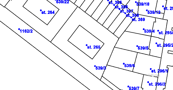 Parcela st. 265 v KÚ Pňovice, Katastrální mapa