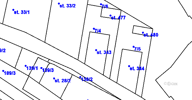 Parcela st. 343 v KÚ Pňovice, Katastrální mapa