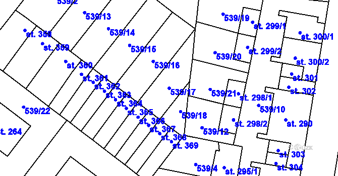 Parcela st. 539/17 v KÚ Pňovice, Katastrální mapa