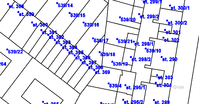 Parcela st. 539/18 v KÚ Pňovice, Katastrální mapa