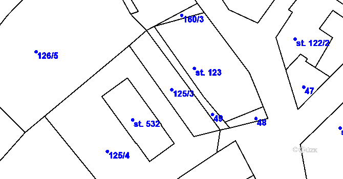 Parcela st. 125/3 v KÚ Pňovice, Katastrální mapa